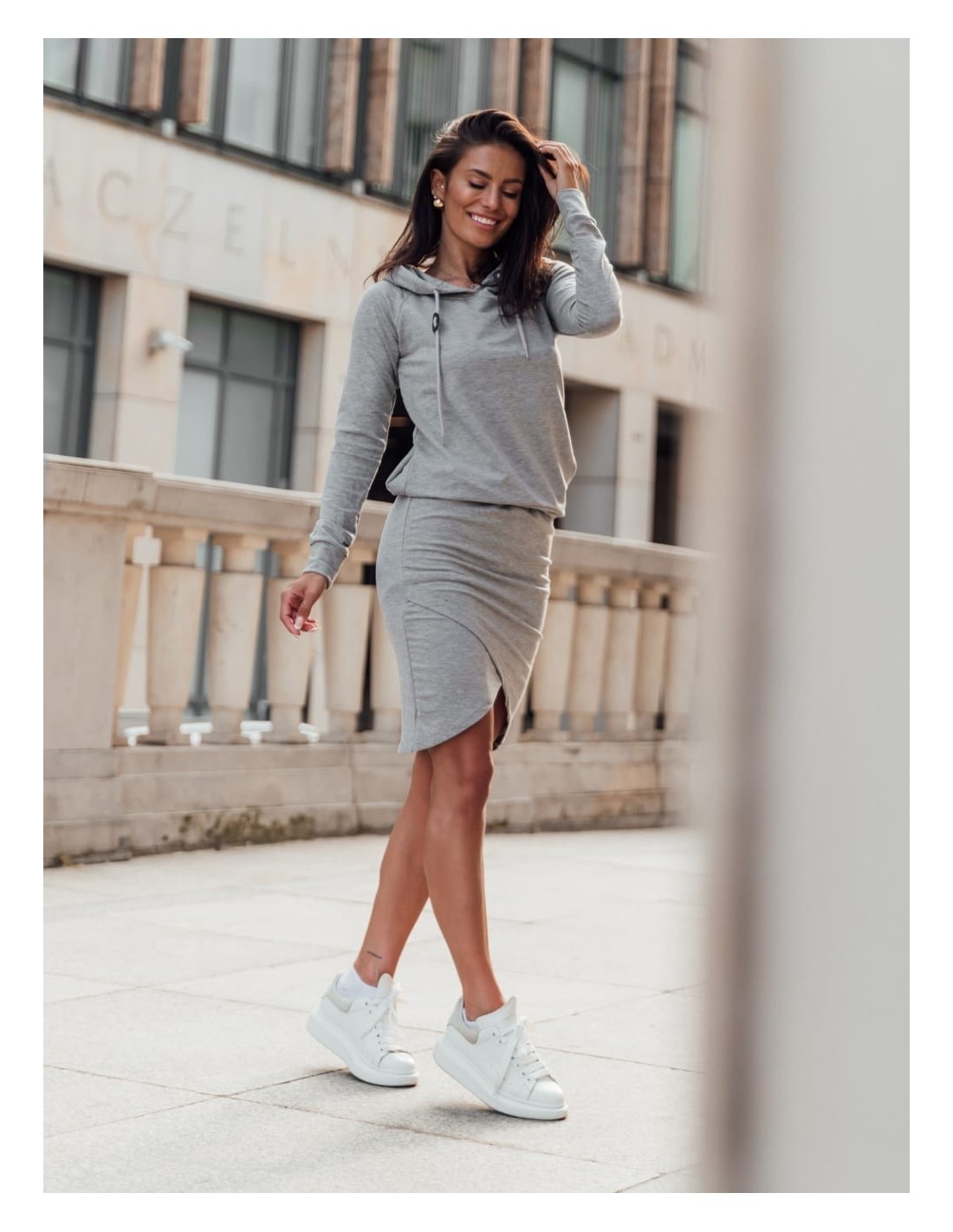 Women\'s sports set, skirt and hoodie, gray FI697 - Online store - Boutique